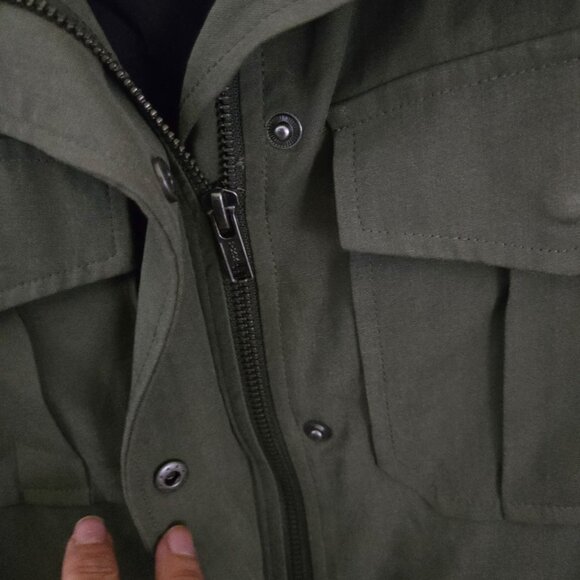 Ella Moss Minka Utility Jacket Olive Textile Sleeves Back Zip Snap Linen Size S - Picture 9 of 12